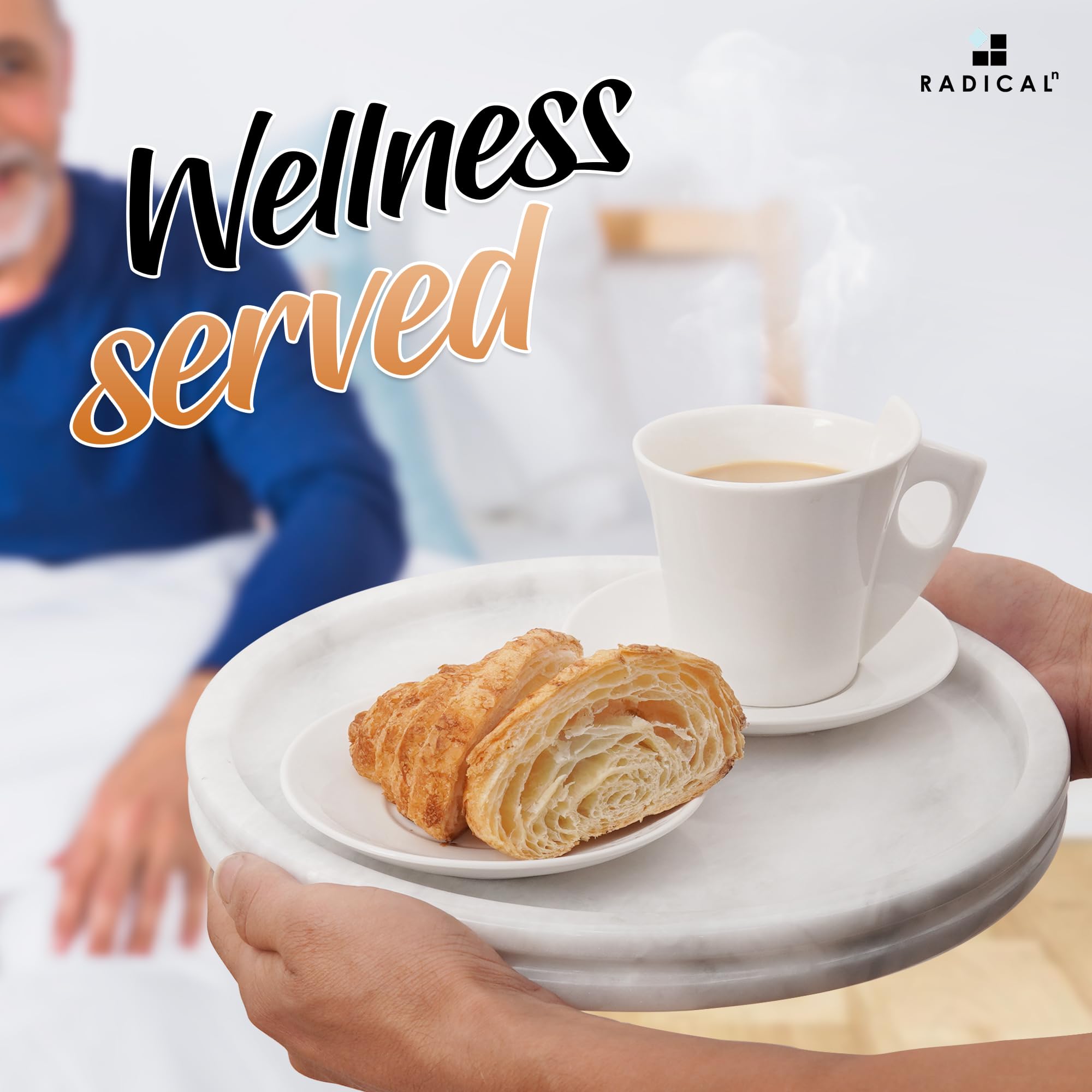 Radicaln Marble Tray White 10'' Inch Handmade Coffee Table Tray For Kitchen Countertop - Makeup Storage Vanity Tray - Tabletop D